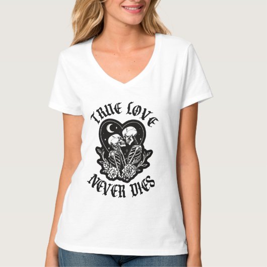 True Love Never Dies Skeleton Couple T-Shirt (Vorderseite)