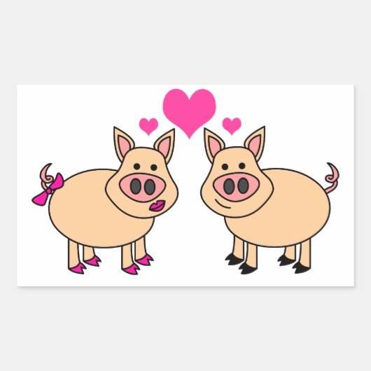 True Love - Niedliches Schweinefleisch Cartoon Rechteckiger Aufkleber (Vorderseite)