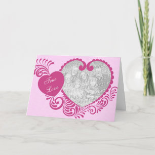 True Love Pink Heart Foto Valentine Day Card Feiertagskarte