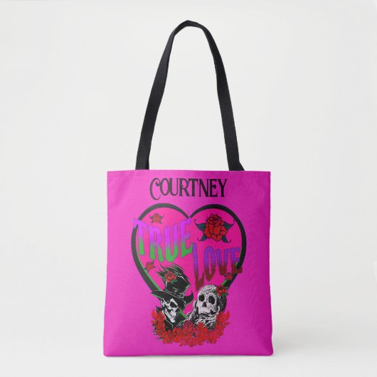 True Love Pink Skull Couple Custom Tasche (Vorderseite)