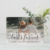 True Love Postponed Wedding Typografy Ankündigung (Stehend Vorderseite)