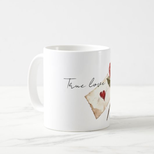 True Love Red Rose Letter Heart Kaffeetasse (Vorderseite Links)