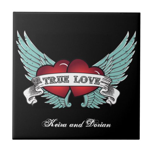 True Love Rockabilly Winged Heart Fliese (Vorderseite)