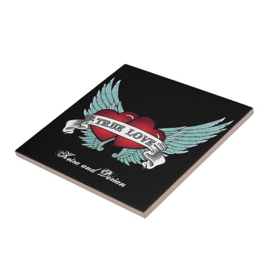 True Love Rockabilly Winged Heart Fliese (Seite)