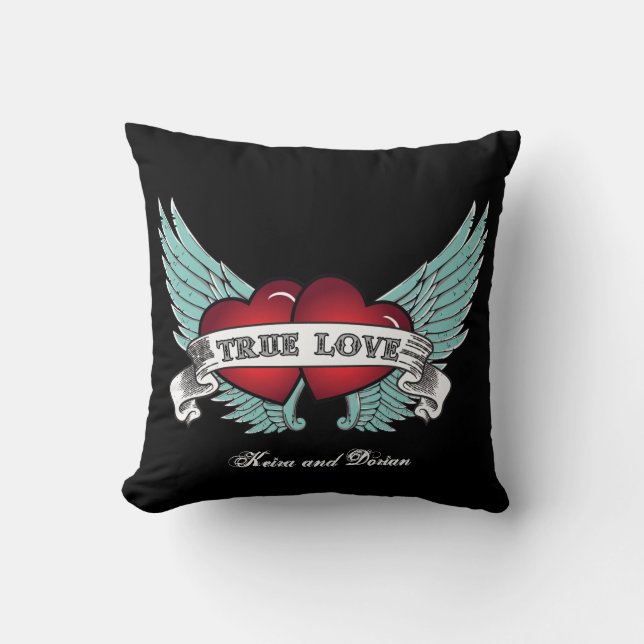 True Love Rockabilly Winged Heart Kissen (Vorderseite)