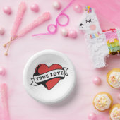 True Love Tattoo Heart | Klassisches Romandesign Pappteller (Party)