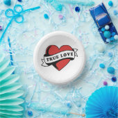 True Love Tattoo Heart | Klassisches Romandesign Pappteller (Party)