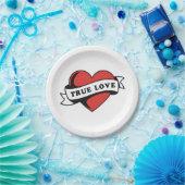 True Love Tattoo Heart | Klassisches Romandesign Pappteller (Party)
