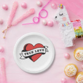 True Love Tattoo Heart | Klassisches Romandesign Pappteller (Party)