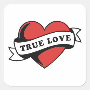 True Love Tattoo Heart   Klassisches Romandesign Quadratischer Aufkleber