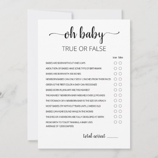 True oder False Game mit Answers Baby Showcard Einladung (Vorderseite)