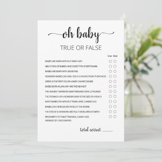 True oder False Game mit Answers Baby Showcard Einladung (Stehend Vorderseite)