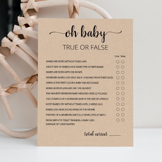 True oder False Game mit Answers Baby Showcard Einladung
