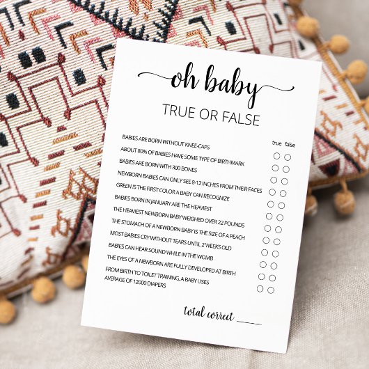 True oder False Game mit Answers Baby Showcard Einladung