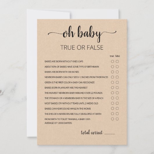 True oder False Game mit Answers Baby Showcard Einladung (Vorderseite)