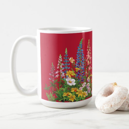 True Red mit Blue Wildblumen Pattern Kaffeetasse (Mit Donut)