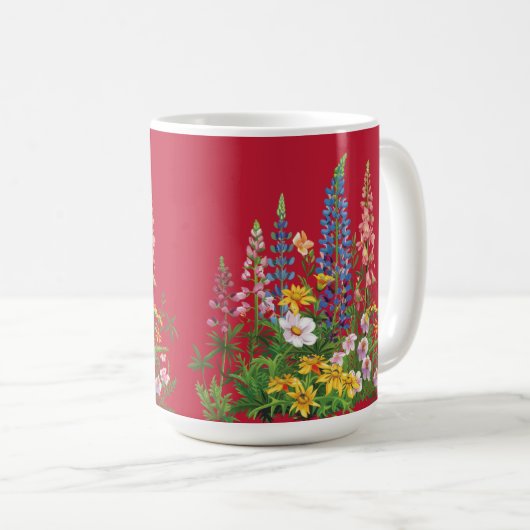 True Red mit Blue Wildblumen Pattern Kaffeetasse (VorderseiteRechts)