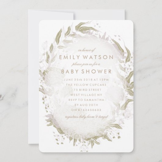 True Romance Foil Floral Frame Baby Dusche Einladung (Vorderseite)