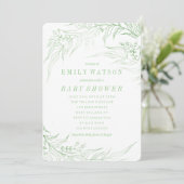 True Romance Green Floral Frame Baby Dusche Einladung (Stehend Vorderseite)