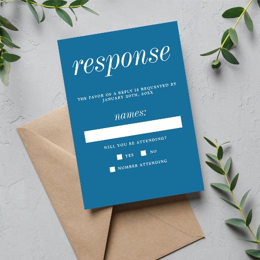 True Simplicity 2 Winter Blue Minimalist Wedding RSVP Karte