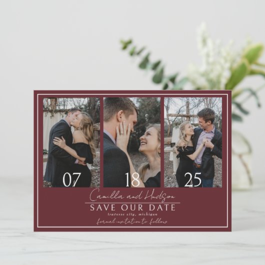 True Simplicity 4 | Deep Burgundy | Wedding Save The Date (Stehend Vorderseite)