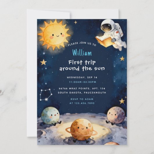 True Space First Trip Around The Sun 1st Birthday Einladung (Vorderseite)