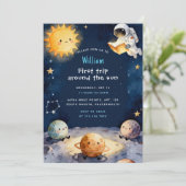 True Space First Trip Around The Sun 1st Birthday Einladung (Stehend Vorderseite)