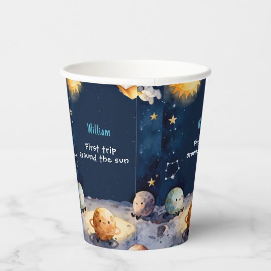 True Space First Trip Around The Sun 1st Birthday Pappbecher (Rechts)