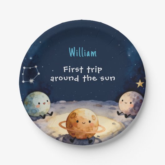 True Space First Trip Around The Sun 1st Birthday Pappteller (Vorderseite)