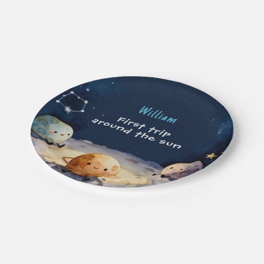 True Space First Trip Around The Sun 1st Birthday Pappteller (Schrägansicht)