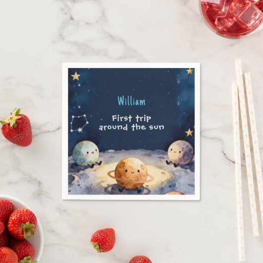 True Space First Trip Around The Sun 1st Birthday Serviette (Beispiel)