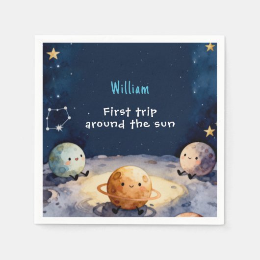 True Space First Trip Around The Sun 1st Birthday Serviette (Vorderseite)