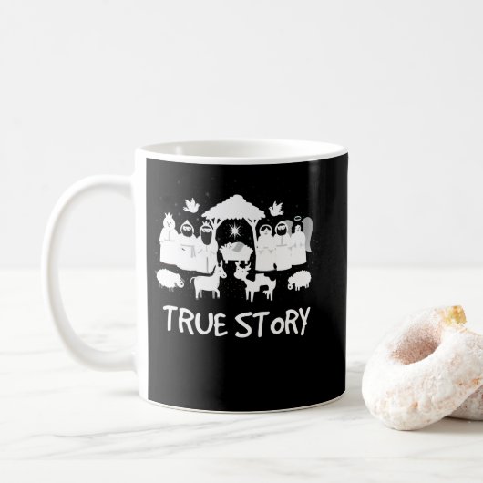 True Story Nativity Christmas Baby Jesus Manger Kaffeetasse (Mit Donut)