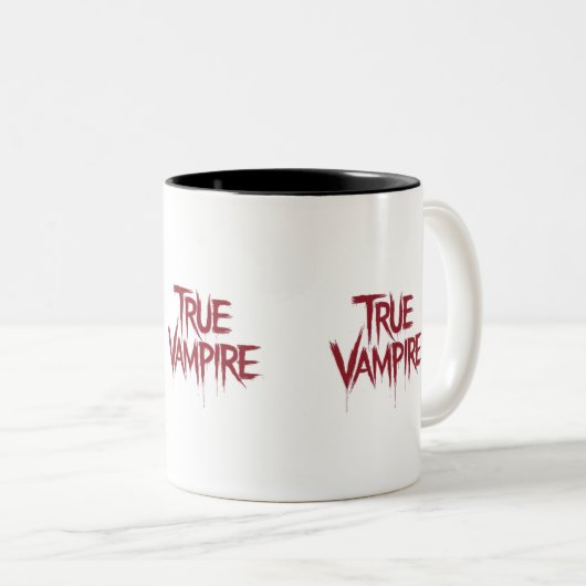 True Vampire Gothic Dripping Blood Text Design Zweifarbige Tasse (VorderseiteRechts)