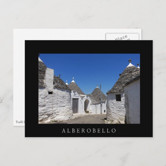 Trulli-Häuser, Alberobello, Puglia, schwarze Postk Postkarte (Vorne/Hinten)