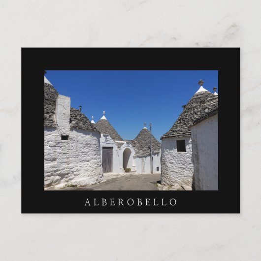 Trulli-Häuser, Alberobello, Puglia, schwarze Postk Postkarte (Vorderseite)