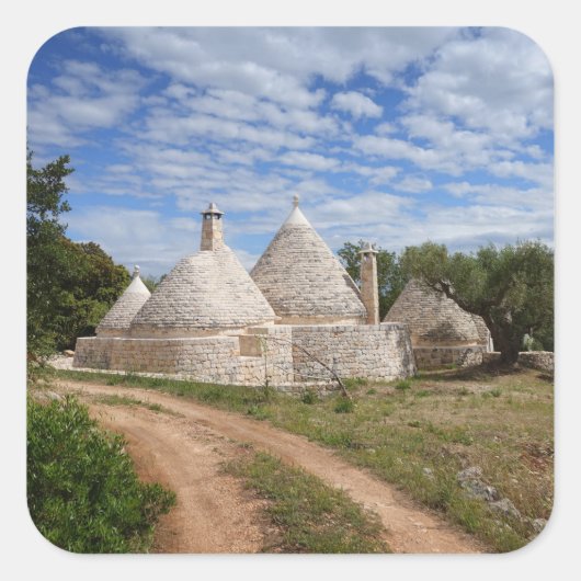 Trulli-Häuser in Apulien Quadratischer Aufkleber (Vorderseite)
