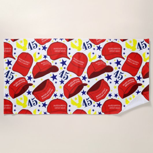 Trump 2020 MAGA Hat Pattern - Weiß - Strandtuch (Vorderseite)