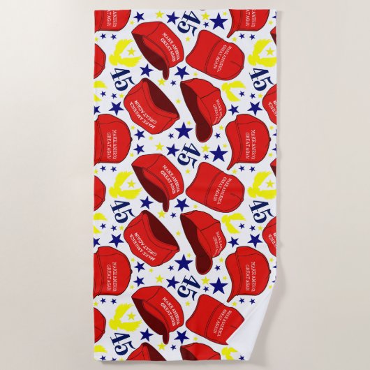 Trump 2020 MAGA Hat Pattern - Weiß - Strandtuch (Vorderseite)