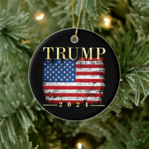 Trump 2020 Vintage Goldflagge Keramik Ornament
