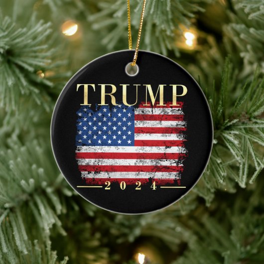 Trump 2020 Vintage Goldflagge Keramik Ornament (Baum)
