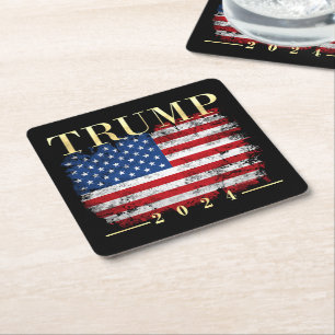 Trump 2020 Vintage Goldflagge Rechteckiger Pappuntersetzer