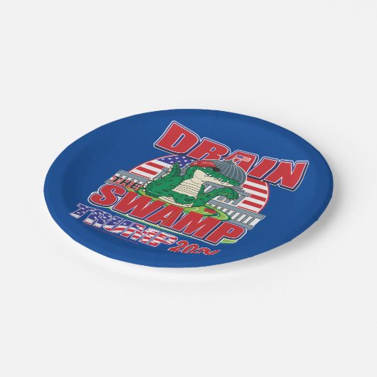 Trump 2020 zieht den Sumpf ab Pappteller (Schrägansicht)