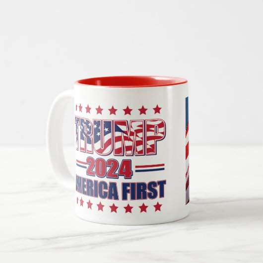Trump 2024 - Amerika zuerst Zweifarbige Tasse (Vorderseite Links)