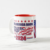 Trump 2024: Amerika zurück Zweifarbige Tasse (Vorderseite Links)