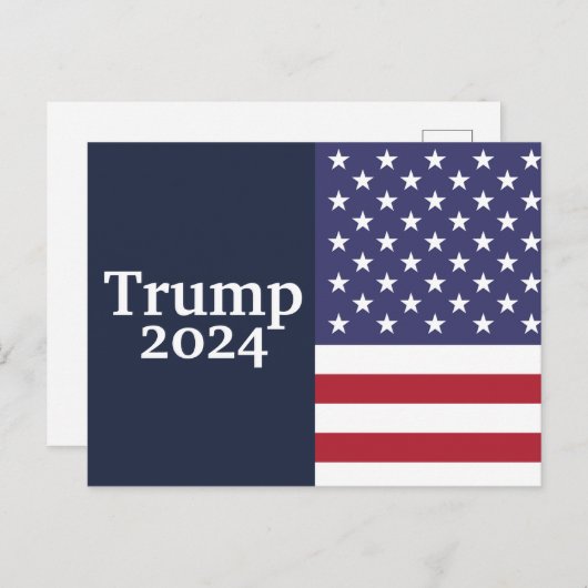 Trump 2024 Amerikanische Flagge auf blau Postkarte (Vorne/Hinten)