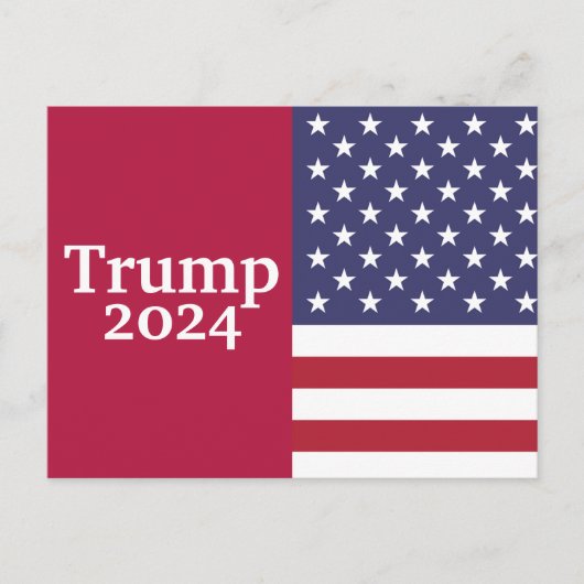Trump 2024 Amerikanische Flagge auf Rot Postkarte (Vorderseite)