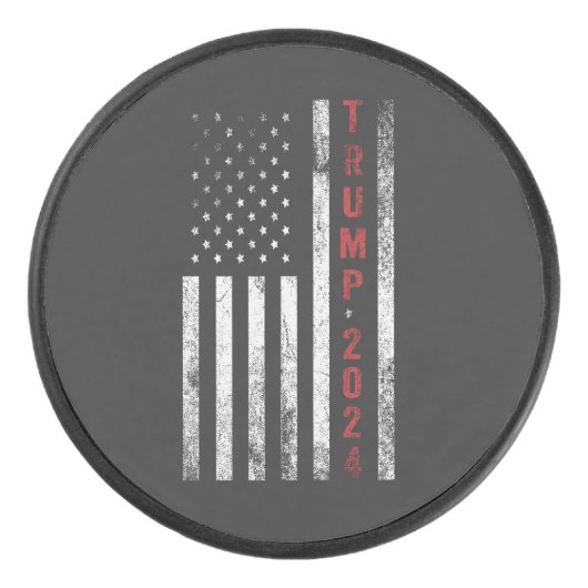 Trump 2024 Amerikanische Flagge beängstigend Vinta Eishockey Puck (Vorderseite)