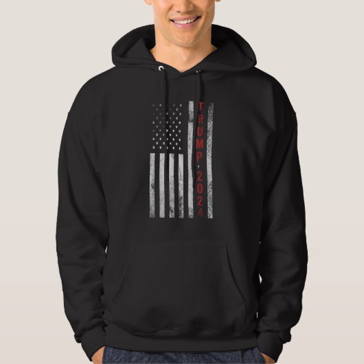 Trump 2024 Amerikanische Flagge beängstigend Vinta Hoodie (Vorderseite)