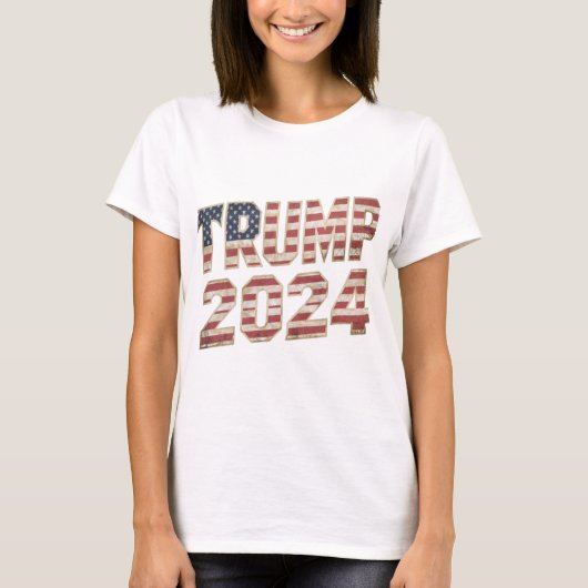 Trump 2024 Amerikanischer Flaggenerwachsener Kurz T-Shirt (Vorderseite)